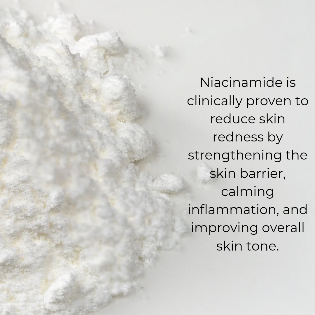 

 Niacinamide, backed by clinical evidence, reduces redness, calms inflammation, and strengthens the skin barrier. It balances oil, improves tone, and minimizes pores, making it a trusted, versatile ingredient for healthier, more radiant skin.