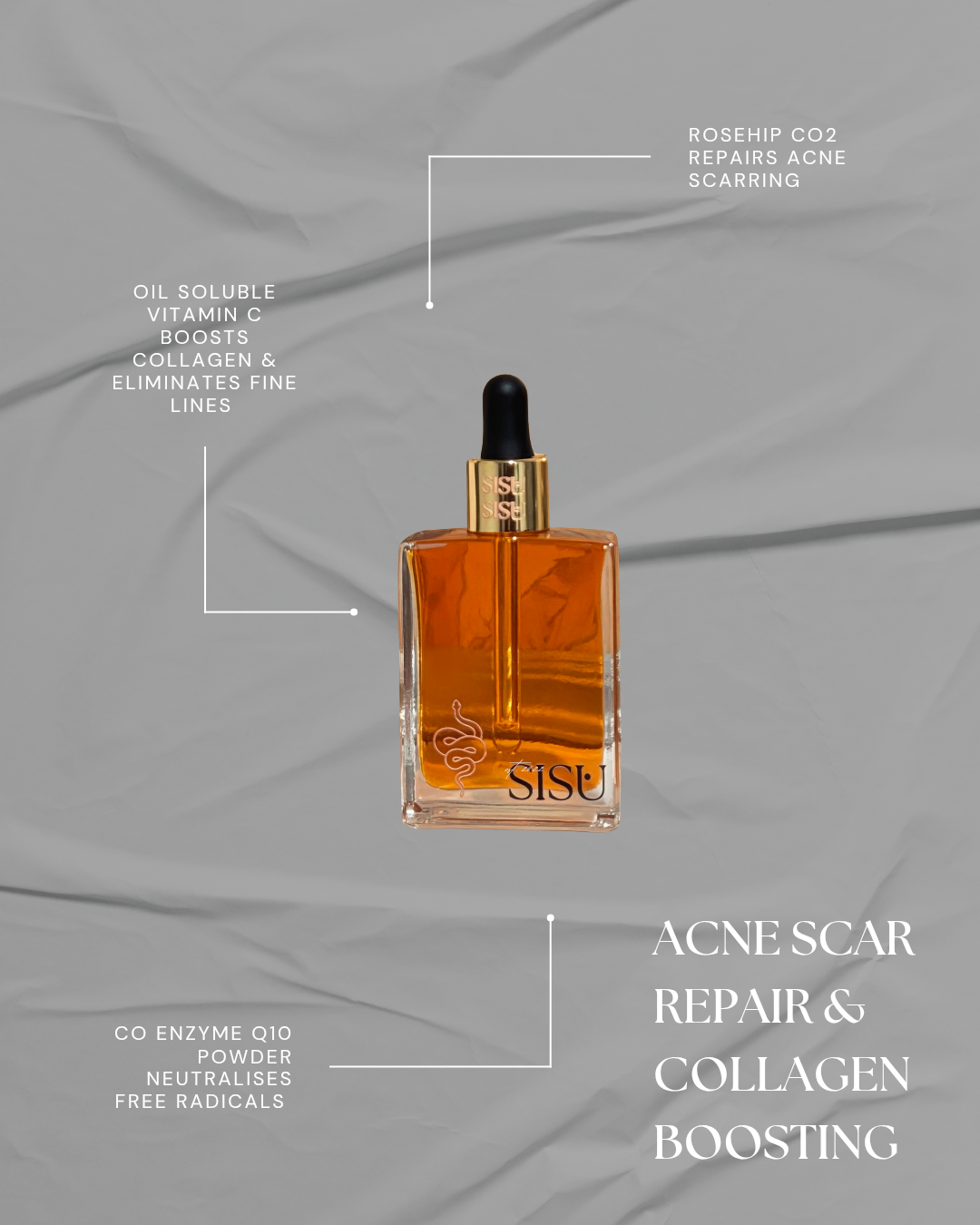 Oil-soluble Vitamin C promotes collagen production, accelerates skin regeneration, and helps fade scars and hyperpigmentation. Its antioxidant properties protect healing tissue from free radical damage, supporting smoother, more even-toned skin. Regular use can improve the appearance of acne marks, surgical scars, and other skin imperfections.

