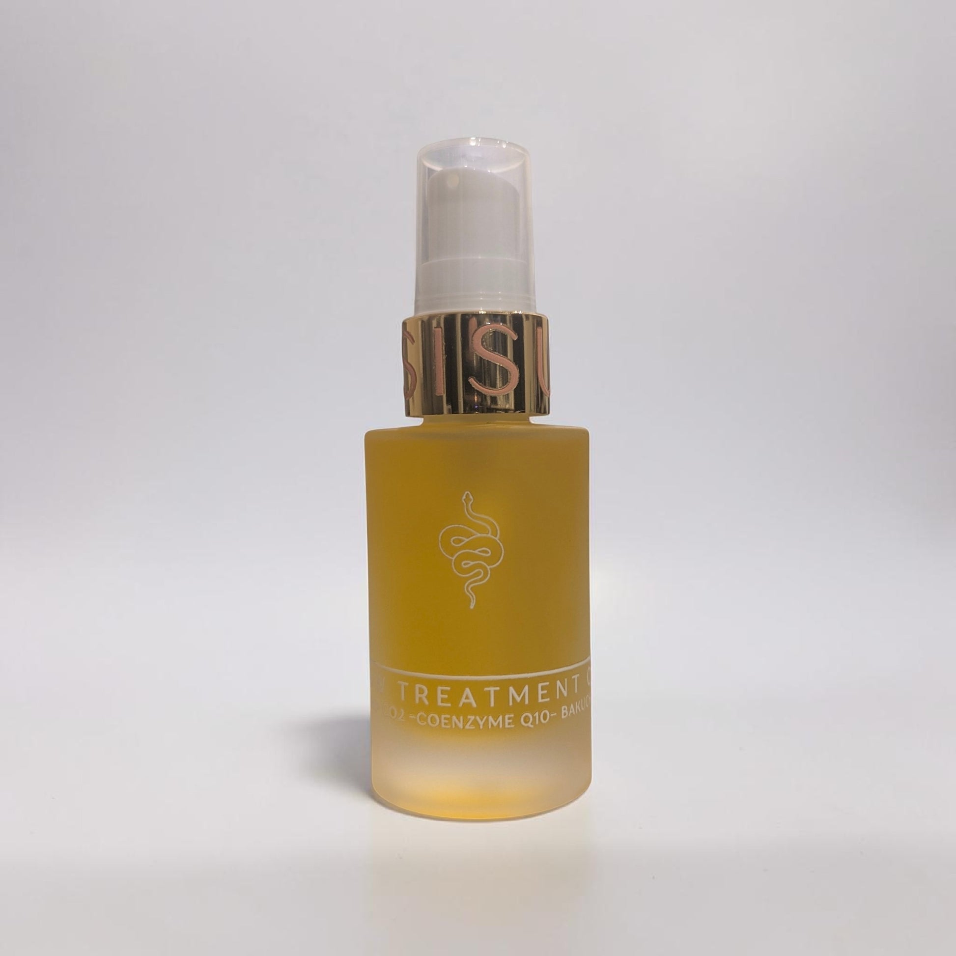 Luxury glass bottle with golden oil and filled with anti aging ingredients that help with acne scarring 