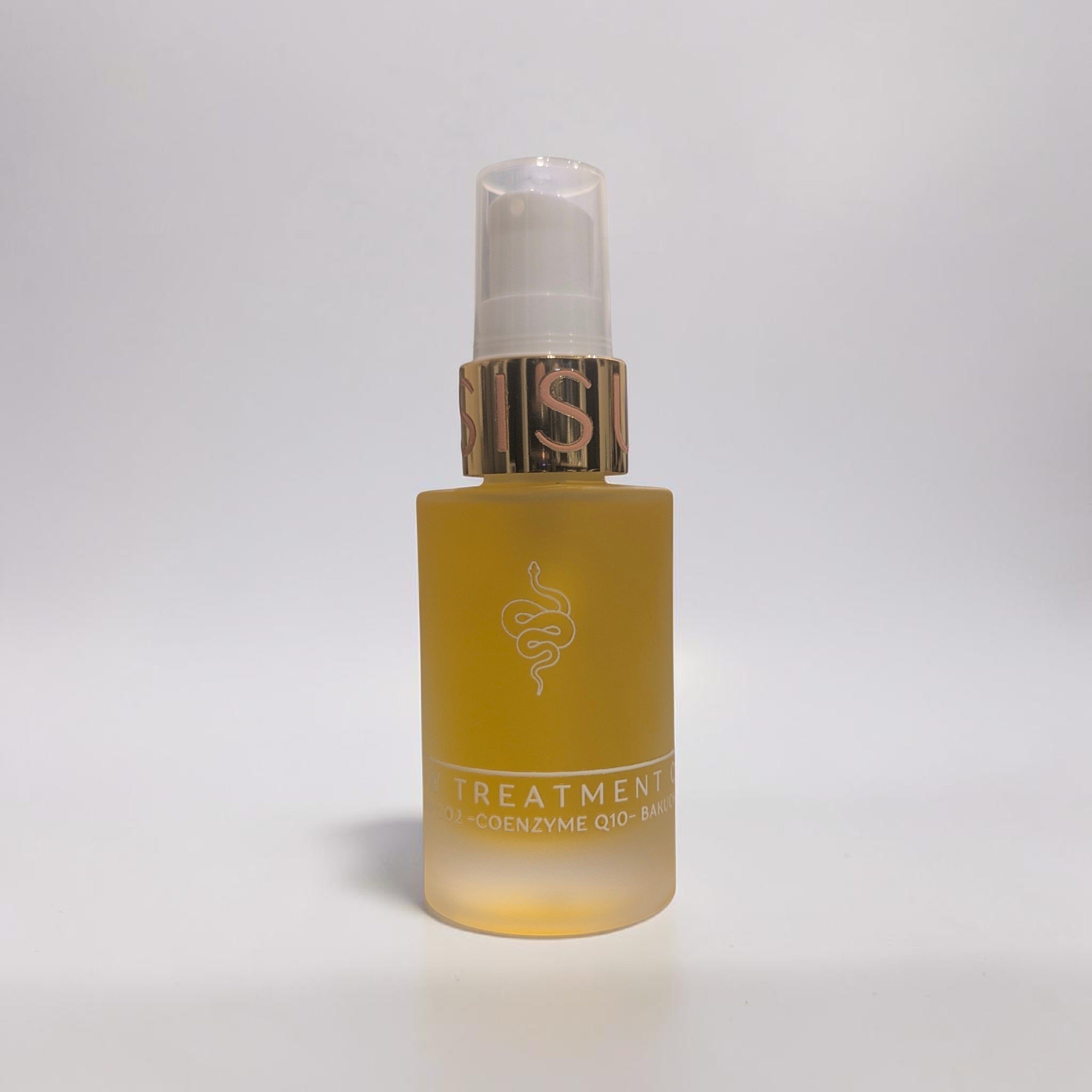Luxury glass bottle with golden oil and filled with anti aging ingredients that help with acne scarring 
